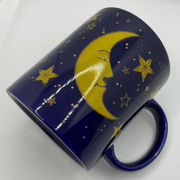 Vintage 1994 J.I.I. Cobalt Blue Moon Stars Mug Celestial JII 90s Yellow Zodiac - Picture 5 of 16